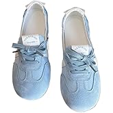 Sneakerina Satin Ballet Sneakers for Women Cute Ballerina Sneakers Flat Kawaii Y2K Retro Lightweight Round Toes Non-Slip Lace-Up Slip on Comfort Dress Shoes Preppy Back To School Gifts for Girls Teens