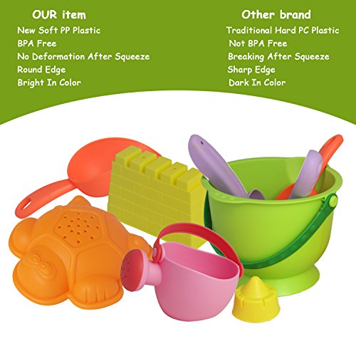 MEIGO Beach Sand Toys - Toddler Outdoor Pool Bath Play Set Soft Plastic Sandbox Toys with Models and Molds Bucket Shovel Rake Mesh Bag for Baby Kids (18pcs)