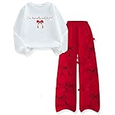 FJLSJSW Girls Clothes 2 Piece Outfit Long Sleeve Top + Bow Cargo Pants Girls Fall and Winter Outfits, Sizes 7-16 Years