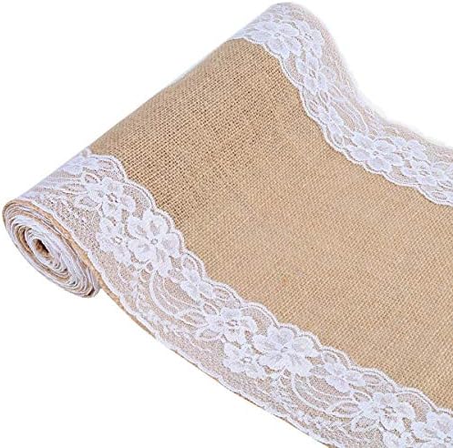 Burlap Table Runner,Burlap and Lace Table Rrunner,12X108 Inches,Wedding Table Runners for Rustic Wedding Decorations( 1 Pack Table runner )