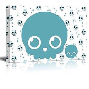Canvas Print Wall Art - Day of The Dead (Dia De Los Muertos) Themed Teal Skeleton Skulls - Gallery Wrap Modern Home Art | Ready to Hang - 12x18 inches