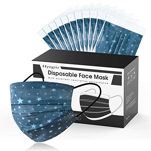 50 Pack Stars Individually Wrapped Disposable Face Mask, 3Ply Non