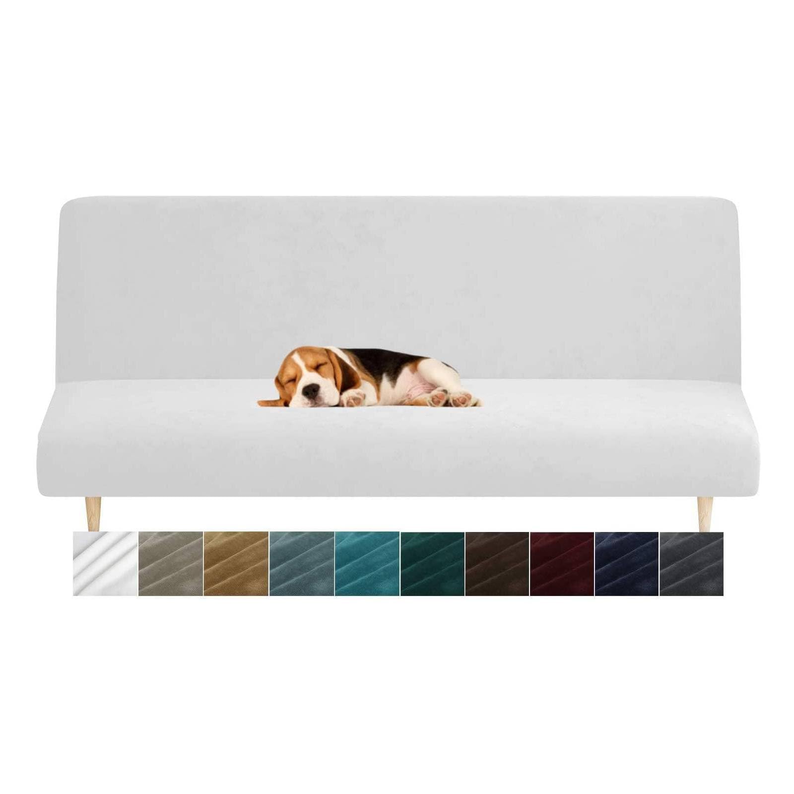 CHELZEN Velvet Futon Cover High Stretch Armless Couch Covers Spandex Fabric Sofa Bed Slipcover Anti Slip Furniture Protector (Futon, White) — image 1