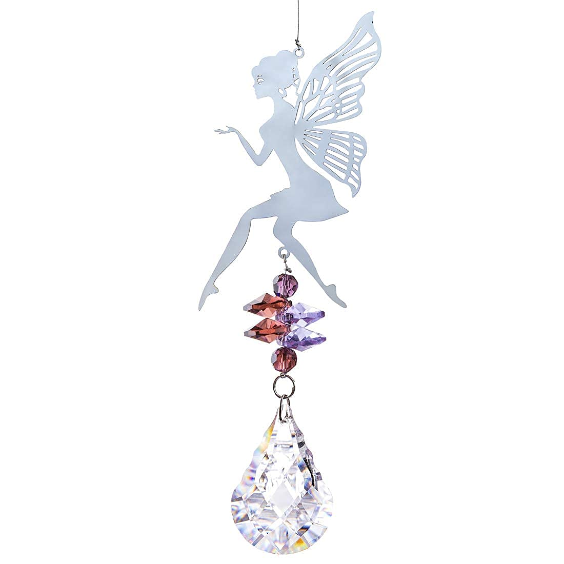 Crystal Rainbow Suncatcher with Metal Elf Charm,Hanging Glass Ornament for Window Garden Decor