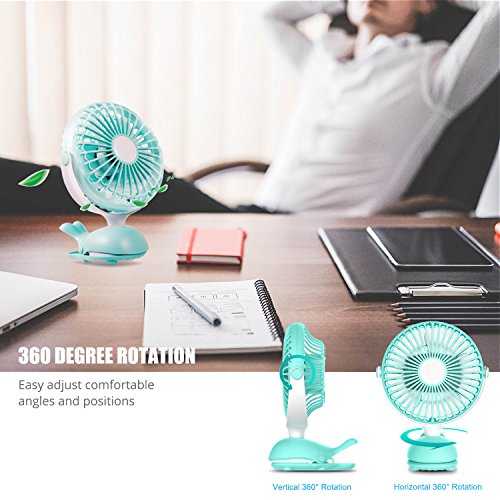 Clip Fan Portable Mini USB - Battery Operated Fan Silent Desk Fan, 360 Rotation, Rechargeable Battery Powered Fan, Small Cooling Quiet for Stroller, Bedroom, Office, Woman, Kids, Travel