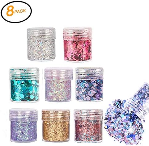 Chunky Glitter, Sunblue Chunky Face Glitter Hexagonal Shiny Cosmetic Sequins Sparkling Sticker Decoration For Body Face Nail Hair Festival Christmas Party Gift 8 Colors