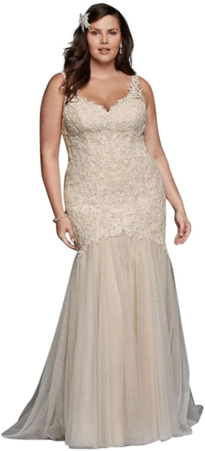 all over beaded lace trumpet wedding dress