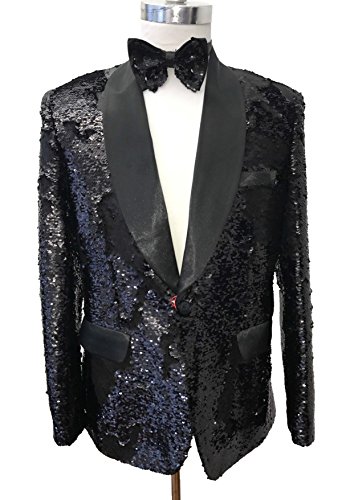 T.R.Premium 678 Mens Ultimate Showman Jacket Matte &amp; Shiny Black Sequin Slim Fit (Medium Slim)