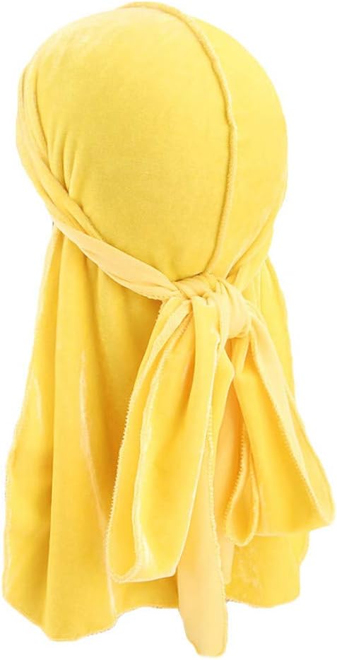 Diadia Fashion India Hat Muslim Turban Cancer Hat Hair Tail Men/Women Velvet Polyester Bandana Hat Durag Rag Tail Headwrap Headwear Gift (Yellow)
