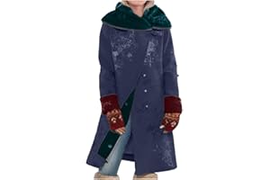 WUAI-Women Winter Trench Coat Boho Printed Lightweight Button Down Long Hooded Jackets Robe Windbreaker Outwear