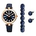 Burgi BUR241 Ladies Gift Set with a Stylish Case Watch with Leather Strap, and Glitter Markers, Crystal Beaded Bracelet and Crystal Earrings (Blue)