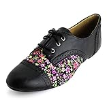 Womens Lace Up Floral Flat Oxford Shoes (Adults)