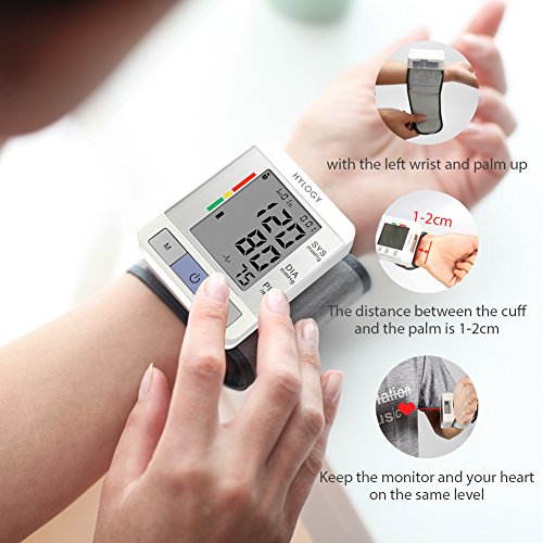 Wrist Blood Pressure Monitor HYLOGY Two Users Mode BP Monitor Automatic Measurement with Large LCD Display and Adjustable Wrist Cuff Monitoring Irregular Heart Rate Portable