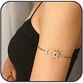 Quizzhe Thin Gold Arm Cuff Upper Arm Bracelet Crystal Moon Cuff Bangle Adjustable Coil Arm Cuffs Dainty Gold Armband Greek Goddess Accessories Dainty Armlet Open Cuff Wrap Bracelet for Women