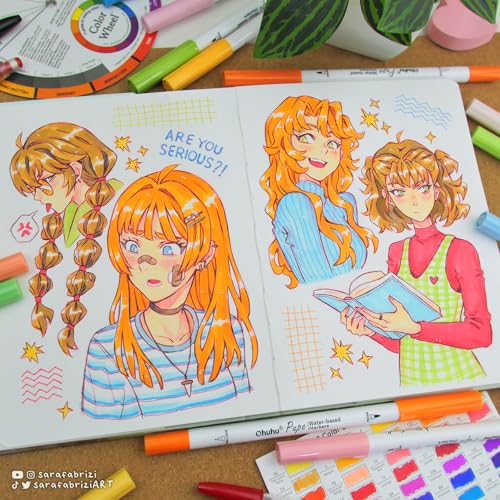 Ohuhu Marcadores para colorear a base de agua, aptos para papel, 60 colores, punta fina de pincel doble, para libros de colorear para adultos, marcadores de arte sin sangrado, para