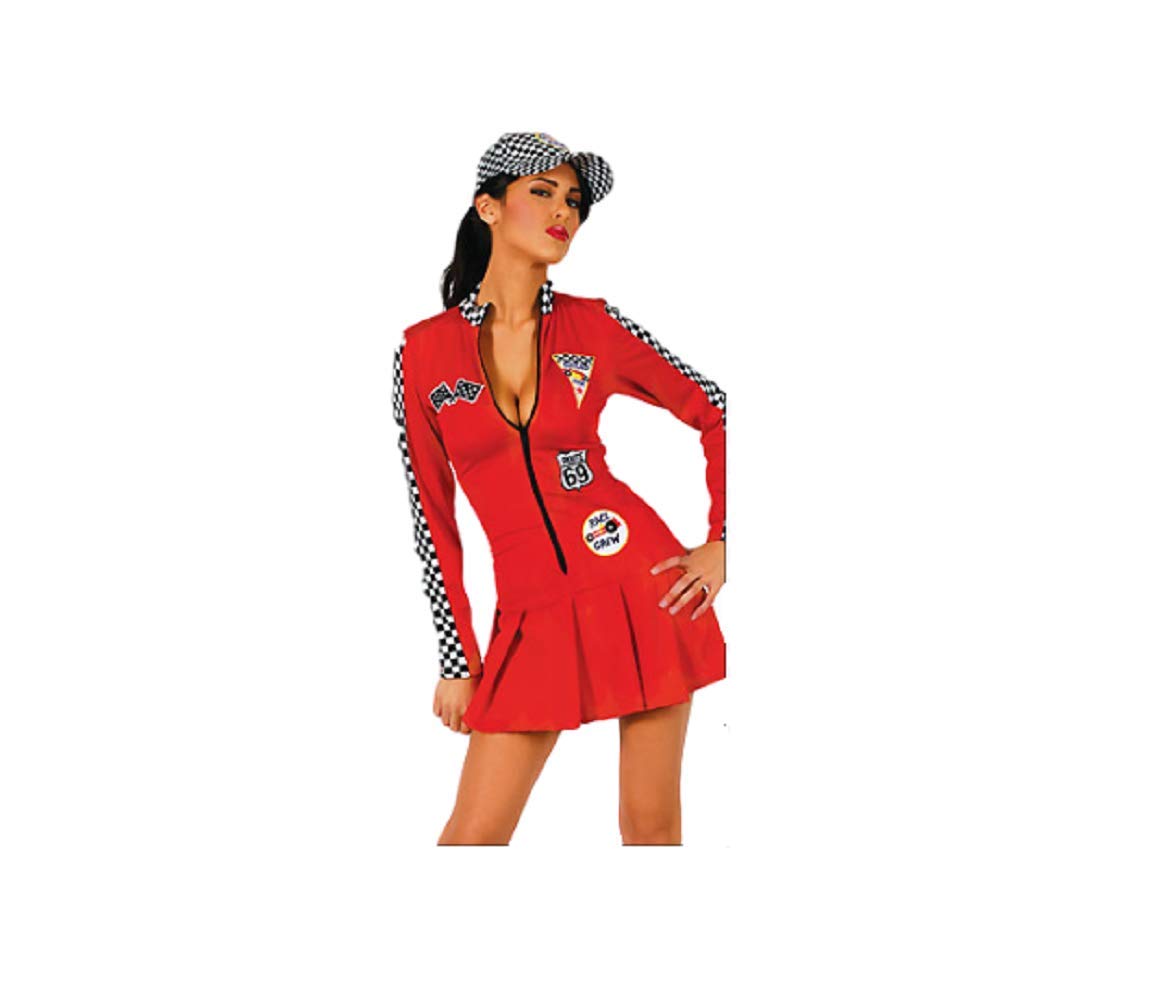GGTBOUTIQUE Long Sleeve Grid Girl Racing Dress with Hat Fancy Dress Halloween Costume UK 6-8 Red