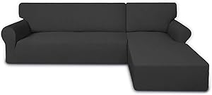 PureFit Super Stretch Sectional Couch Covers - 2 pcs Spandex Non Slip Sofa Covers with Elastic Bottom for L Shape Sectional Sofa Couch, Great for Kids & Pets (3 Seat Sofa + 3 Seat Chaise, Dark Gray)