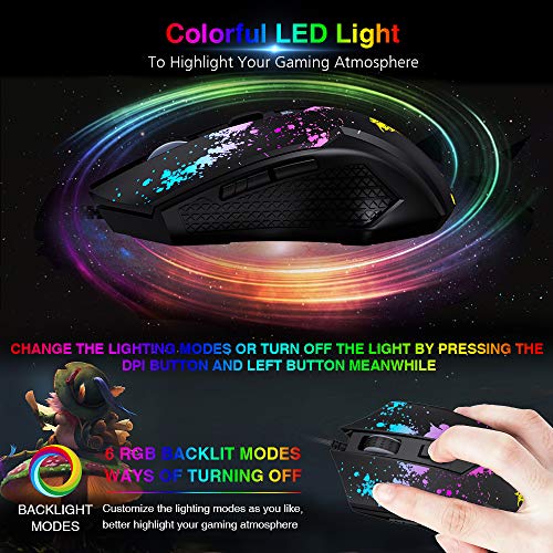 BENGOO Gaming Mouse Wired, USB Ergonomic Computer Mice with Chroma RGB Backlit, 6400 DPI
