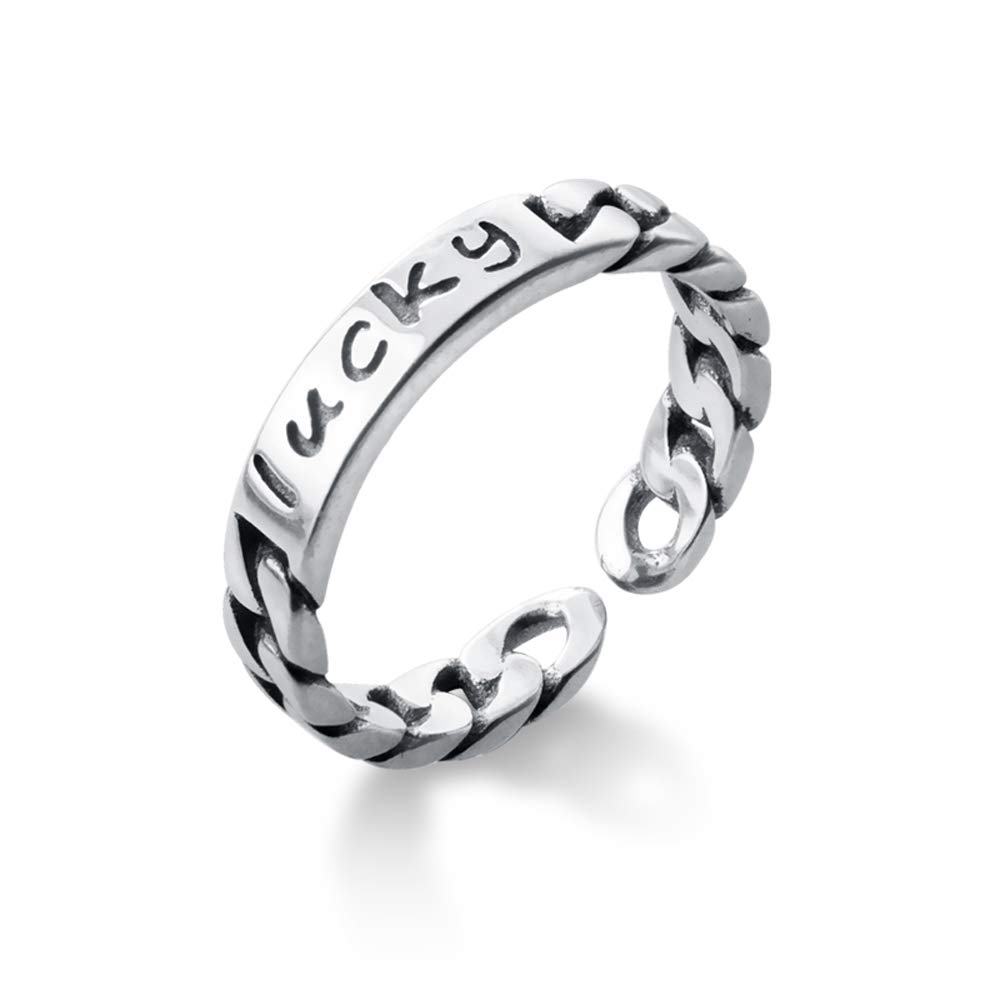 wynn's Solid 925 Sterling Silver Ring for Women, Adjustable Vintage Silver Thumb Ring, Unisex Resizable Lucky Infinity Open Finger Rings, Silver Toe Rings for Women Mens Girls