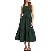 ROYLAMP Women Casual Loose Sundress Sleeveless Smocked Tank Maxi Dress Summer Beach Tiered Long Dresses