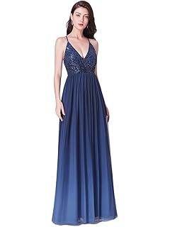 Ever-Pretty Vestido de Fiesta Noche Largo para Mujer Cuello V Profundo Tul Lentejuelas Elástico 07468