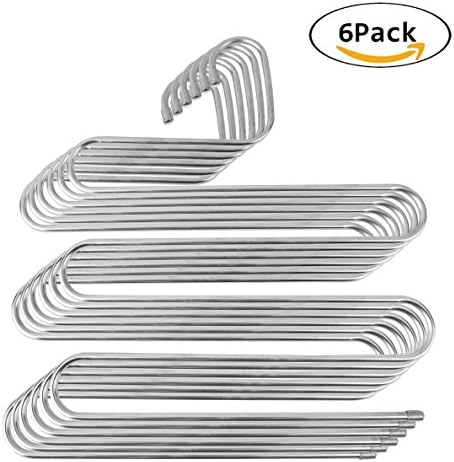 S-Shape 5 Layer Pants Hangers, 6 Pack, Space Saving Closet Clothing Storage Rack, Blouse Towel Shirt Suit Pant or Necktie Hanger, Organizer for Jeans Slacks Trousers, Get your Closet Neat Like A Pro.