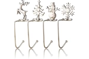 DearSun Pack of 4, Christmas Stocking Holder Stocking Hanger Fireplace Hook Hanger for Christmas Decoration (Style C-4pcs Silver)