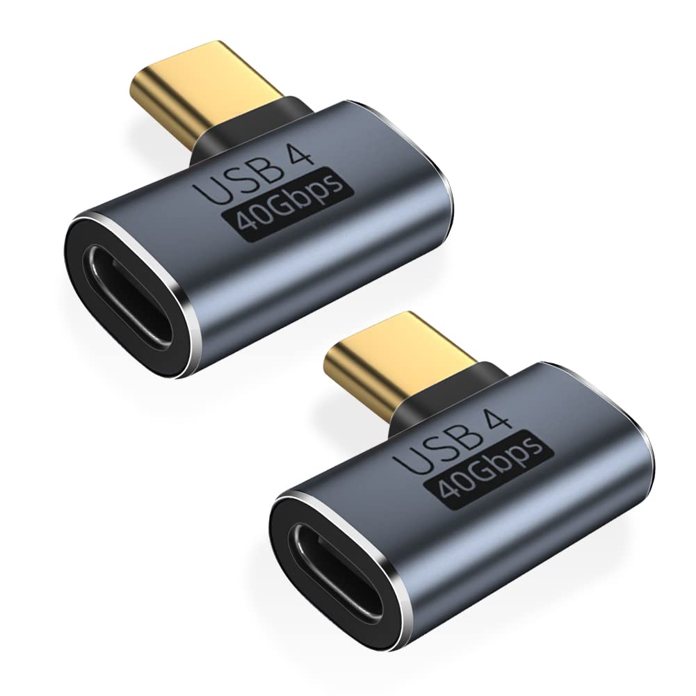 BORLTER CLAMP USB C Male to USB C Female 4.0 Adapter 40Gbps, USB-C Right Angle Converter, OTG Adapter USB Type-C 4.0 Adapter Compatible with MacBook, USB-C Phones, Tablets and More, Pack of 2
