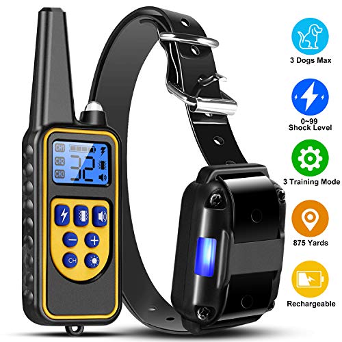 TeqHome Shock Collar for Dogs, 2020 Newest Dog Training Collar, Rechargeable Dog Shock Collar with Remote 2600Ft, 3 Modes Beep Vibration and Shock Waterproof Bark Collar for Small Medium Large Dogs
