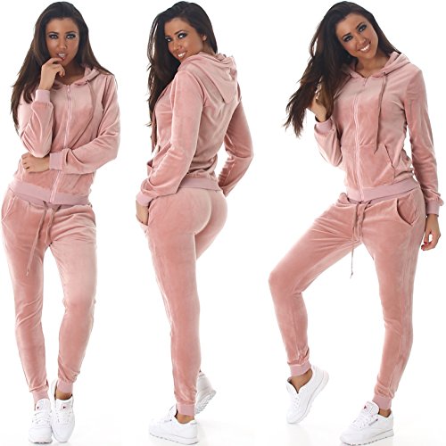 Jela-London-Damen-Jogginganzug-Trainingsanzug-Hausanzug-Freizeit-Velours-Samt-Zweiteiler-Set-Jacke-Hose-34363840