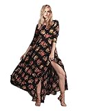 CA Mode Women's Pleated Floral Beach Boho Maxi Swing Dress
