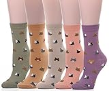Leotruny Women's Colorful Cute Cat Crew Socks (5Pairs-Small Cat)