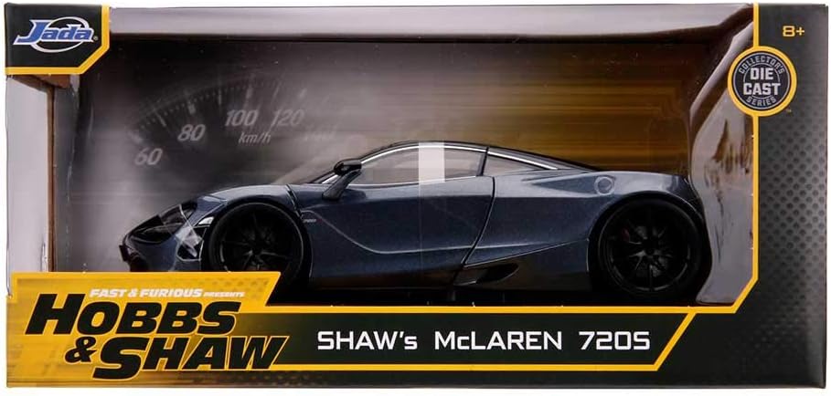 Jada FAST & FURIOUS HOBBS & SHAW: SHAWS MCLAREN 720S 1:24 SCALE DIE-CAST REPLICA CAR, Black, 7 inches