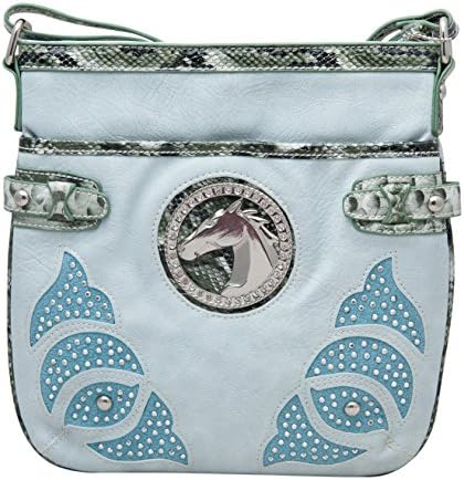 Western Cowgirl Equestrian Horse Head Crossbody Handbag Bag (Dusty Aqua)