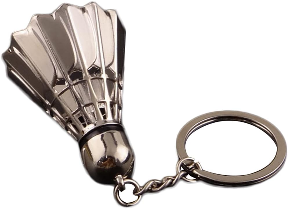 Nowbetter Creative Badminton Shape Keychain Alloy Pendant Key Ring Car Bag Wallet Hanging Ornaments Key Buckle Gifts (Silver)