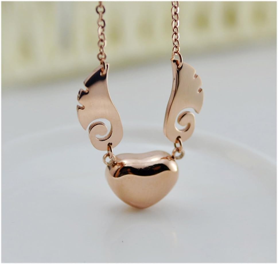 Generic Rose Gold Plated Titanium Angel Wings Love Necklace 20"