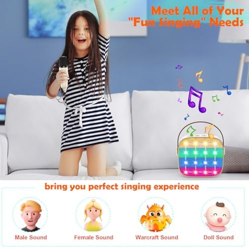 Microfone de Karaoke para crianças, microfones sem fios para Karaoke 2 para crianças, altifalante Bluetooth portátil com efeitos de mudança de voz e luzes LED, para festas, presentes de aniversário e brinquedos educativos