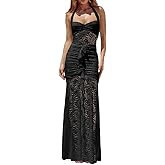 ABINGOO Womens Sexy Halter Backless Maxi Dress Lace Ruched High Slit Summer Dresses Party Cocktail Prom Long Dress