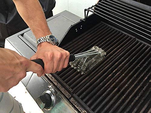 iBayx BBQ Grill Brush - Stainless Steel BBQ Cleaner Tool with 3-Branch Barbecue Bristles and Long Handle for Cooking Grates, Racks & Burner