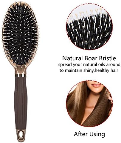 Boar Bristle Paddle Hair Brush for Men & Women,Detangling Brush for Hair Straightening & Smoothing for Wet hair and Dry hair (GOLD)