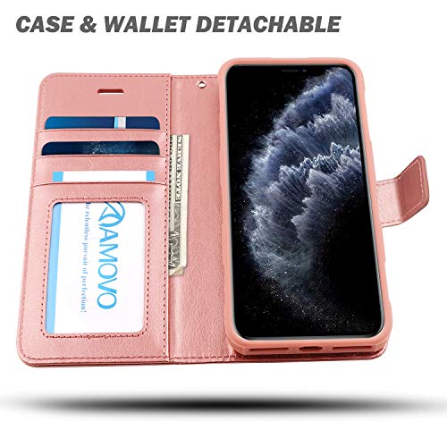 AMOVO Case for iPhone 11 Pro (5.8'') [2 in 1] iPhone 11 Pro Wallet Case Detachable [Vegan Leather] [Hand Strap] [Stand Feature] iPhone 11 Pro Flip Folio Case Cover with Gift Box Package (Rosegold) - Thumbnail 2
