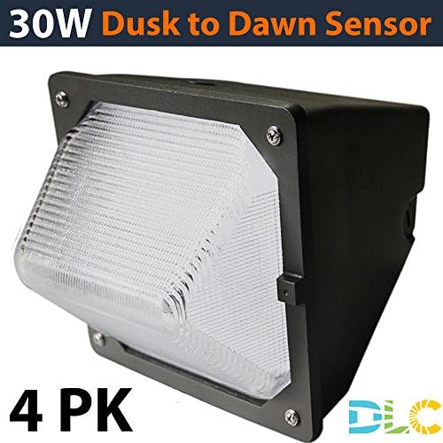 30W LED Wall Pack LED Wall Pack with Built-in Photo Sensor/Cell (200 Watt HPS/HID Replacement) 5000K (Daylight) 3100 Lumens, Commercial Grade, Glass Lens,Photocell Wallpack Lighting Fixture (4 Pack)