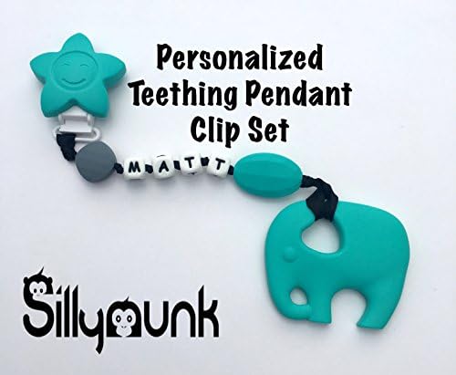SillyMunk TM Personalized Silicone Pacifier Clip- Teal Star