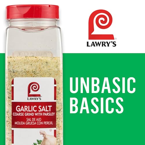 LAWRY’S COARSE GRIND GARLIC SALT WITH PARSLEY, 28 OZ – ONE 28 OUNCE CONTAINER OF GARLIC SALT AND PARSLEY SEASONING FOR BEEF, POULTRY, STIR-FRY AND PASTA