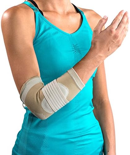 DonJoy Advantage DA161ES02-TAN-S Deluxe Elastic Elbow for Sprains, Strains, Golfer's and Tennis Elbow, Tan, Small 8", 9"