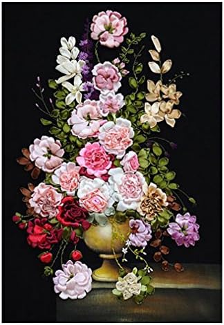 Heart sea art Silk Peonies In Vase Stamped Silk Ribbon Floral Wall Decoration Painting Hanging Picture(Finished)