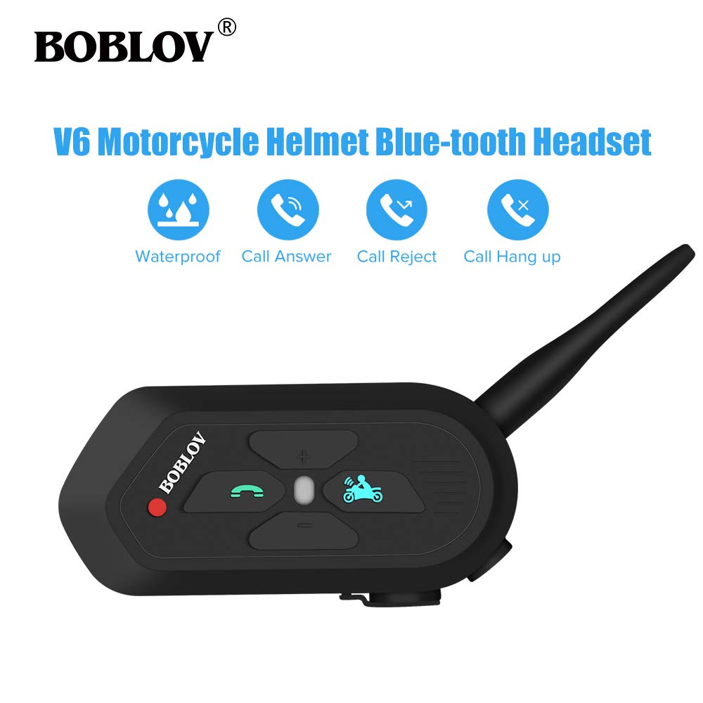 Boblov 2X V6 PRO Interfono Casco Moto 1200M Wireless Blue-Tooth Cuffie Auricolari Passeggero Impermeabile