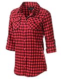 Fifth Parallel Threads FPT Women's Roll Up Tab Sleeve Flannel Plaid Button Down Shirt (13 Patterns)