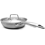 Fortune Candy 8-Inch Fry Pan with Lid, 3-ply Skillet, 18/8 Stainless Steel, Dishwasher Safe, Induction Ready, Silver