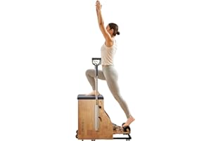 VEVOR Pilates Chair, Split-Pedal Stability Combo Chairs with Handles, Rubber Wood Frame Yoga Fitness Trainer, Exercise Reform